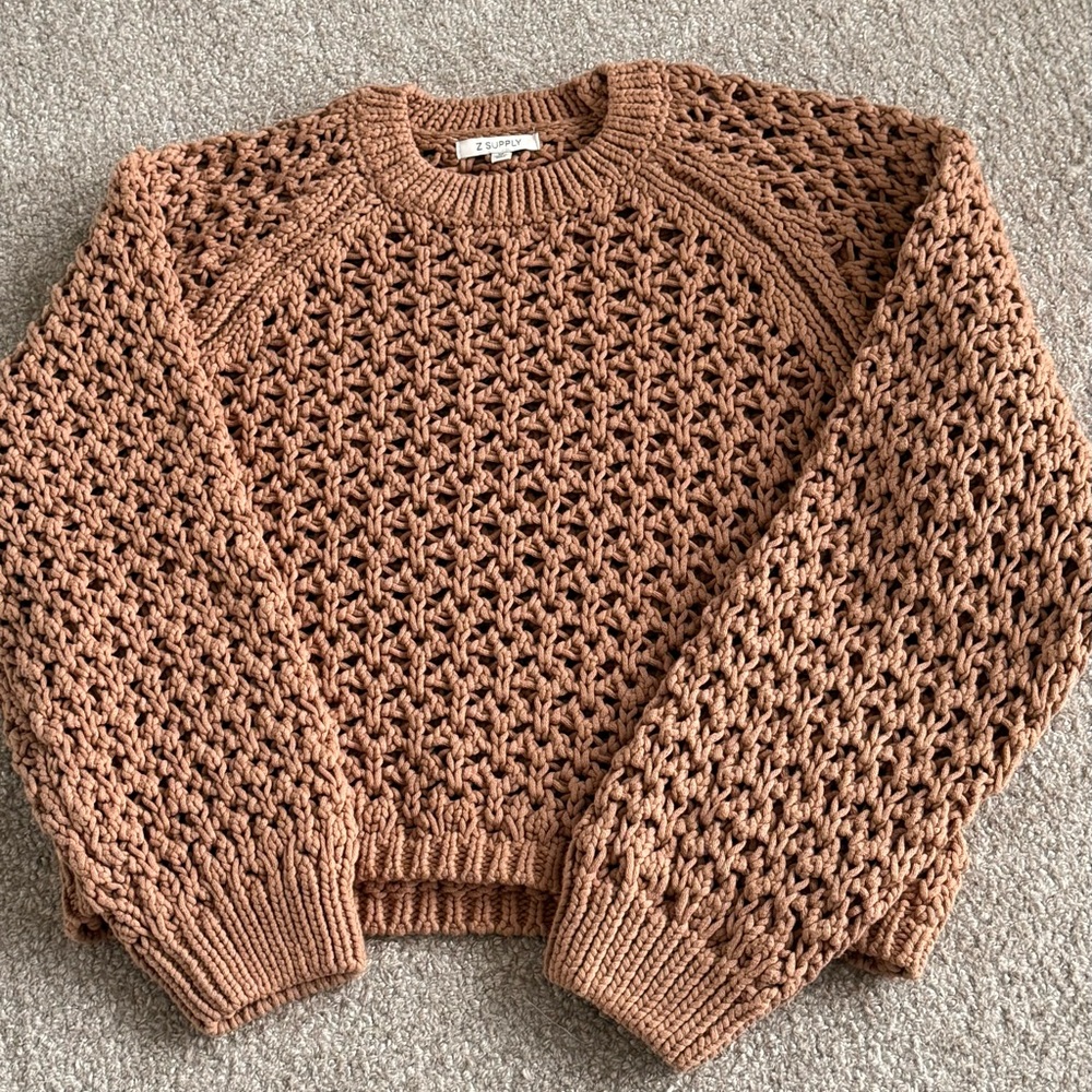 Z Supply Women's Crew Neck Textured Sweater Long Sleeve Khaki Medium NWOT